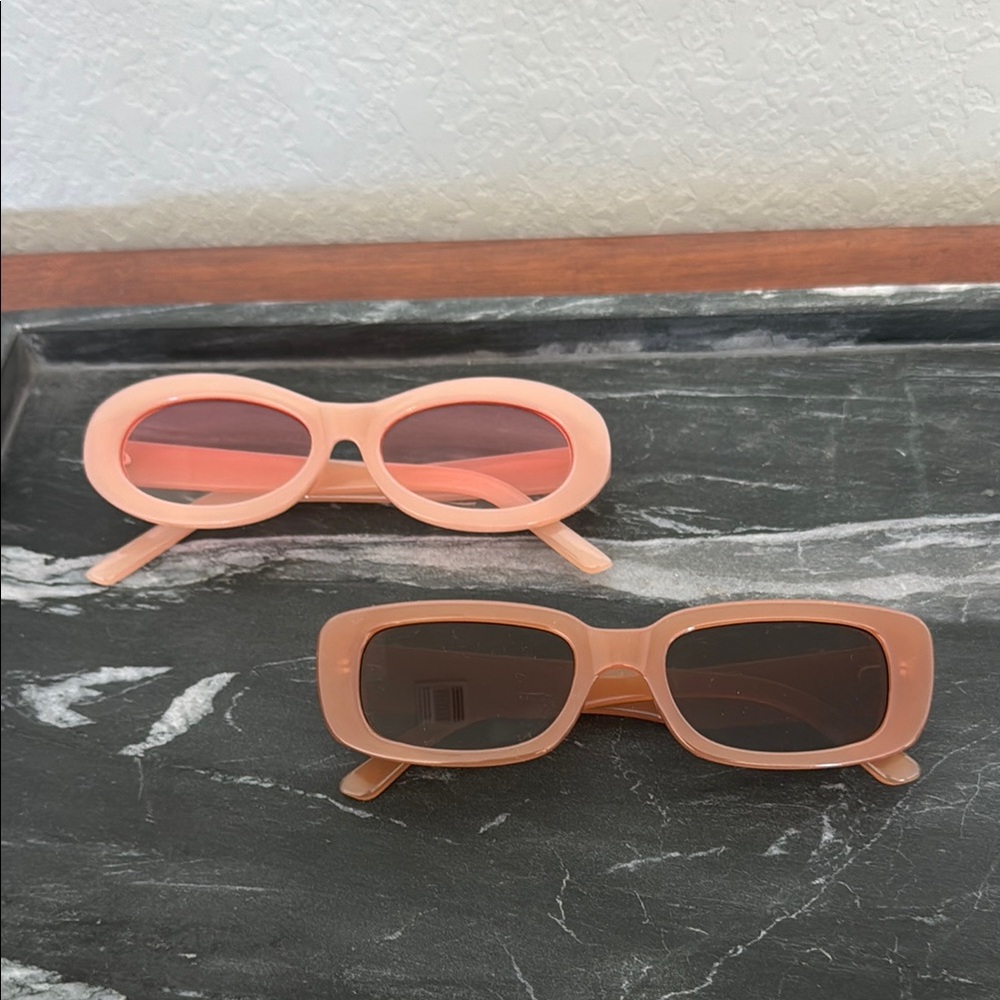 Pink Vintage Rectangular Sunglasses - image 1